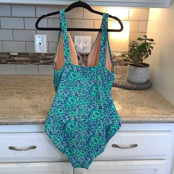 J. Crew Blue and Green One Piece Swimsuit with Plunging V-Neck Large NWOT - Picture 4 of 12